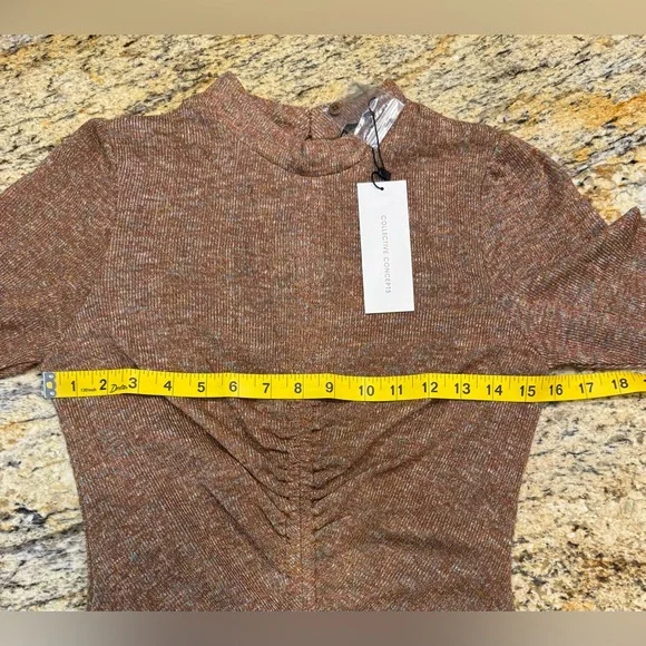 Collective Concepts Dress size Small Brown Metallic Ruched Mock Neck Midi NWT - Picture 8 of 9